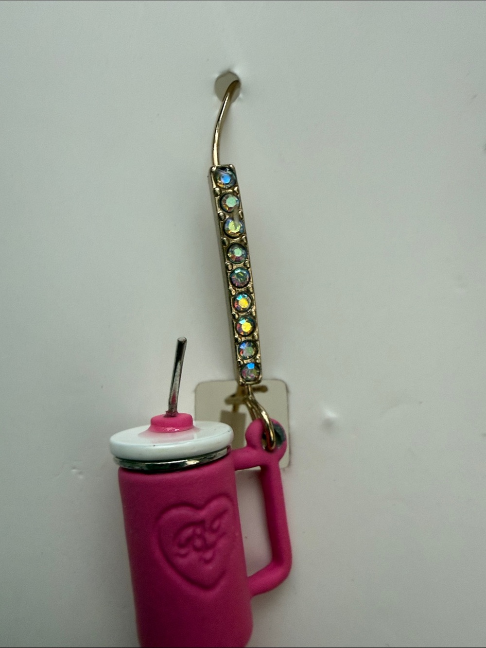 Betsey Johnson Pink & Gold Novelty Travel Mug Drop Earrings - Picture 9 of 10